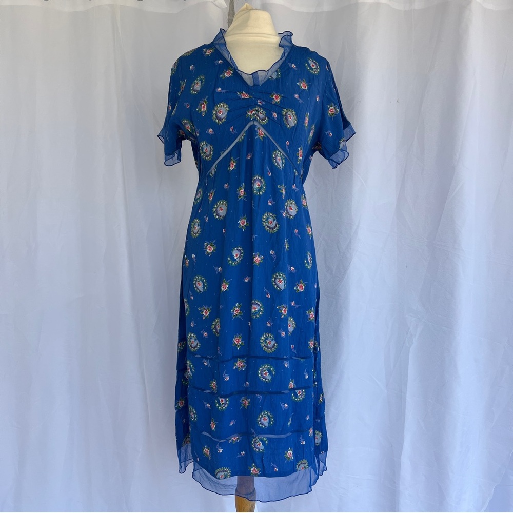 Vintage 90s April Cornell blue floral rayon dress NWT medium - Picture 3 of 17